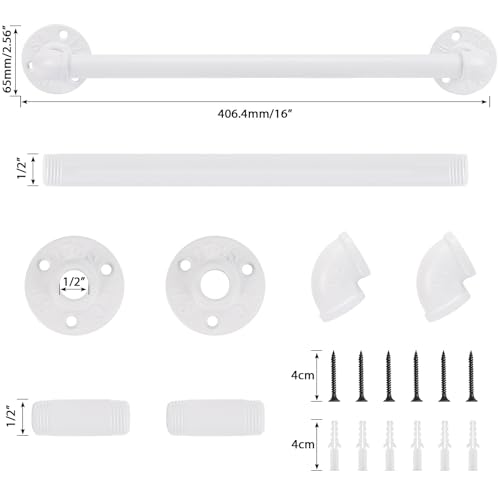 Industrial Pipe Towel Rack Towel Bar, Heavy Duty Wall Mounted Rustic Farmhouse Bath Towel Holder for Bathroom (White, 16 inch) - color: White, size: 16 Inch