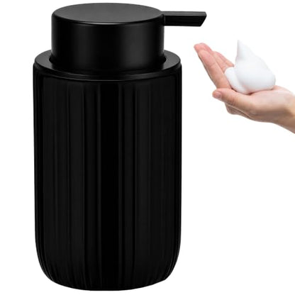 Soap Foaming Dispenser Ceramic with Easy-to-Press Pump Hand Foam Dispenser for Shampoo Bathroom Countertop 13.5 oz - color: Foam-stripes Shinyblack