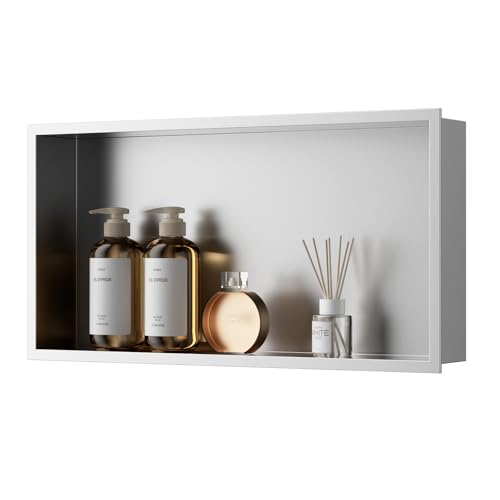 QAOYEDE Stainless Steel Shower Niche No Tile Needed, 24"x12" Bathroom Niche | Brushed Nickel, Recessed Shower Shelf for Bathroom Storage, Suitable for Bedrooms living Rooms Kitchens and Coffee Bars - color: Brushed Nickel, size: 24x12 Inch