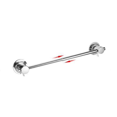 JiePai 17-28 Inch Extendable Suction Cup Towel Bar for Bathroom,Chrome | Adjustable,No Drill Removable Vacuum Towel Rail,Heavy Duty Wall Mount ,For Smooth Surfaces,for Bathroom & Kitchen - color: Chrome
