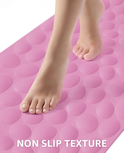 Bligli Bathtub Mat Non Slip, 16x40 inch Extra Long Bath Tub Mat with Strong Suction Cups, Soft Rubber Bathroom Floor Mat, Machine Washable, 100% BPA Free (Pink) - color: Pink, size: 40" x 16" (Rectangular)