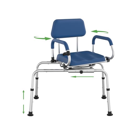 Loyoda Sliding Shower Chair with Swivel Seat for Seniors，350 Lb Capacity | Tub Transfer Bench, Padded Seat and Backrest, Pivoting Arms, Height Adjustable for Tubs, for Handicap & Seniors, Non-Slip - color: Prussian Blue