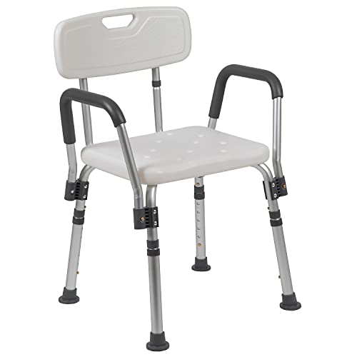 Flash Furniture Bath Shower Chair with Quick Release Back/Arms, White | Adjustable Height, Tool-Free Assembly, Non-Slip Feet, 300 LB Capacity - color: White