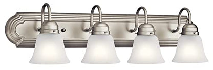 Kichler 30" 4-Light Vanity Bath Light in Brushed Nickel, Modern Bathroom Light with Clear Satin Etched Glass, (30" W x 8" H), 5338NIS - color: Brushed Nickel, size: 30"