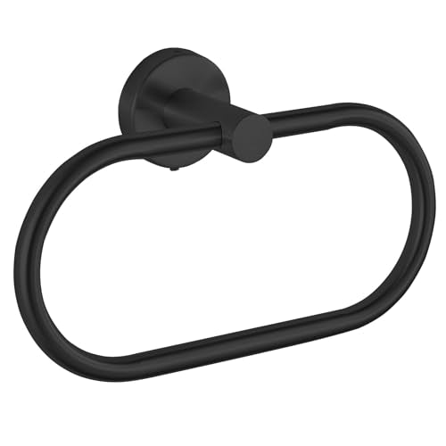 Towel Ring for Bathroom, Matte Black Towel Bar Hangers Wall Mount, Stainless Steel Hand Towel Holder, Modern Round Towel Hanger by Eolax - color: Black