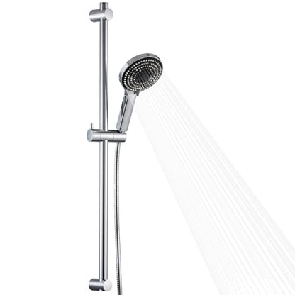 OFFO Shower Slide Bar Combo, Adjustable 33 in Slide Bar with 6-Mode High Pressure Handheld Shower Head and 60 in Stainless Steel Hose, Screw Wall Mounted, Chrome - color: Chrome, style: 33" Slide Bar & 60" Hose