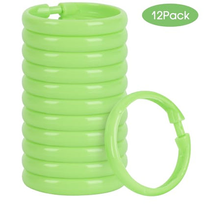 Green Shower Curtain Hooks - 12 Pcs Circular Plastic Shower Curtain Rings for Bathroom - O Shaped Green Shower Hooks Rings for Shower Curtain Rod - color: Green