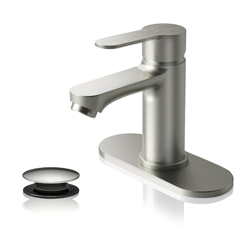 BELZ Nickel Bathroom Faucet, Lead-Free for 1 or 3 Hole 4" Vanity Sink | NSF372 Compliant,Anti-peeling PVD Finish,Includes Pop-up Drain & Hoses,Single Handle Modern Design, Easy DIY Install - color: Brushed Nickel