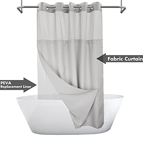 River Dream Extra Long No Hook Slub Textured Shower Curtain with Snap-in PEVA Liner Set - 71" x 86"(84"), Hotel Style with See Through Top Window, Grey Fabric Curtain & Waterproof Liner, Gray, 71x86 | 71W x 86H, Snap on/off Waterproof PEVA Liner, See Thro