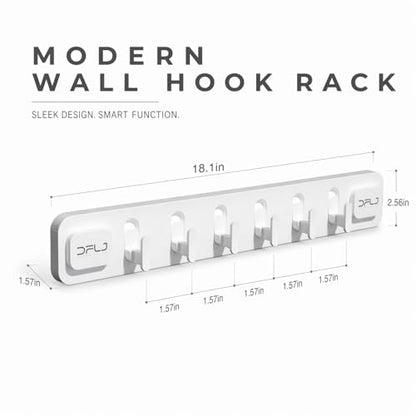 White Long Strip with 6 Hooks Suction Cup Hooks No Drill Damage Free Removable Shower Wall Hooks for Bathrooms Towel Loofah Bath Brush Clothes and Over Door Storage