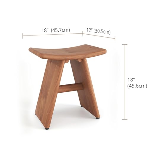 18" Asia-Bjon Lite Solid Top Teak Shower Bench | Durable, Water-Resistant Teak, Shower Chair & Shaving Foot Rest, Indoor/Outdoor Use