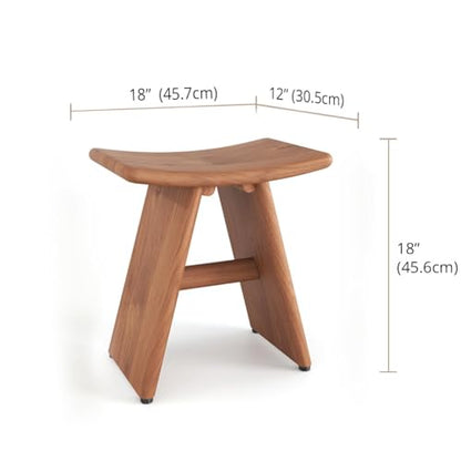 18" Asia-Bjon Lite Solid Top Teak Shower Bench | Durable, Water-Resistant Teak, Shower Chair & Shaving Foot Rest, Indoor/Outdoor Use
