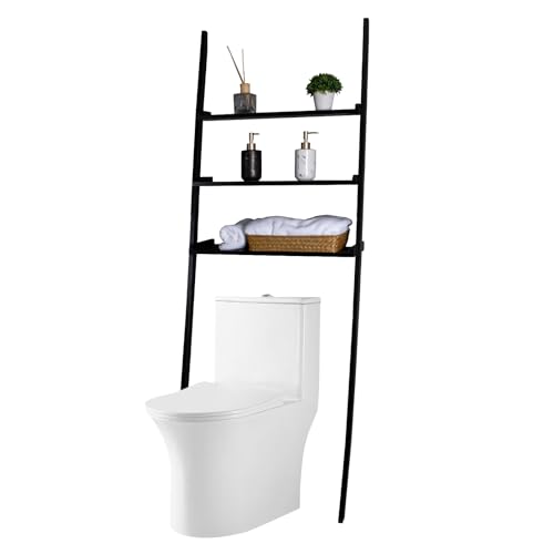 3-Tier Over The Toilet Storage Space Saver Ladder Shelf, Black Storage Display Shelf for Rathroom, 67.7" - color: 3-tier Over the Toilet Storage(black)