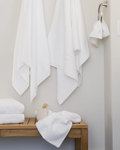 Cozy Earth Complete Luxe Bath Bundle - 60% Cotton 40% Viscose from Bamboo - Quick Dry & Plush Cotton Bath Towel Set - 4 Washcloths, 2 Hand Towels, 2 Bath Towels, 2 Bath Sheets - White - color: White