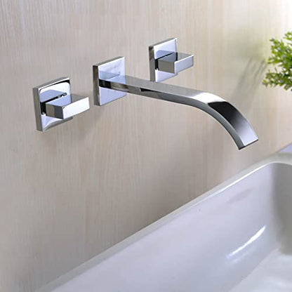 Sumerain Wall Mount Lavatory Faucet Two Handle Bathroom Faucet Brass Chrome - color: Chrome
