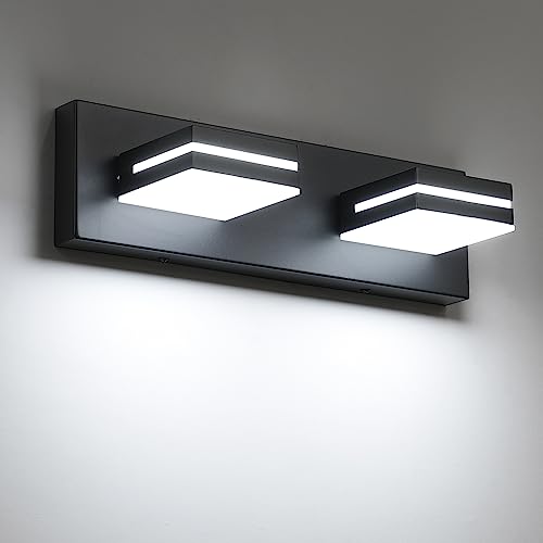 SineRise LED Modern Bathroom Vanity Light Fixtures, Modern Acrylic Bathroom Wall Lighting Fixtures Over Mirror, 2-Light, 15.5-Inch, Black, White - color: Black, White, size: 2-Light, 15.5-Inch