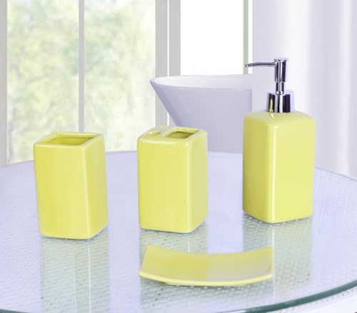 Bathroom Countertop Accesory Set 4 Piece Solid Ceramic (Lime Neon) - style: Lime Neon