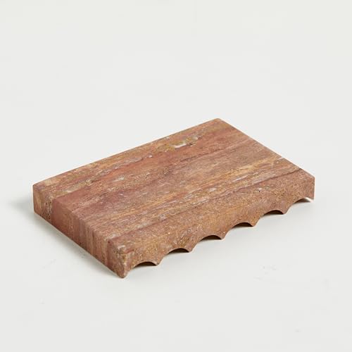 Luxurious Marble Soap Dish Jewelry Ring Tray - Rectangle Stone Soap Tray & Saver for Shower – Self Draining Soap Holder for Bathroom, Kitchen, Red Travertine - color: Red Travertine