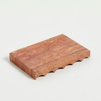 Luxurious Marble Soap Dish Jewelry Ring Tray - Rectangle Stone Soap Tray & Saver for Shower – Self Draining Soap Holder for Bathroom, Kitchen, Red Travertine - color: Red Travertine