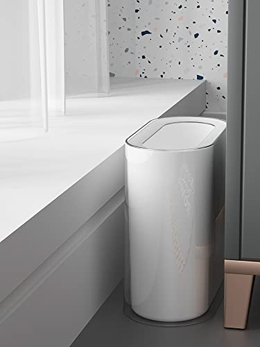 IEEK Small Waste Basket Slim Trash Can 3.2 Gallon/12L Clear and White Garbage Can Rectangle Plastic Wastebaskets Container Bin for Narrow Spaces Office,Bathroom, Bedroom,Kitchen,Living Room,Study - color: Clear and White