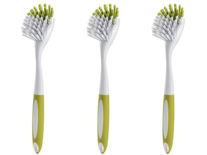 Dish Brush with Handle, Stiff Bristles Dish Scrubber for Pots, Pans & Sink Cleaning, 3 Pack - color: Yellow 3 Pack