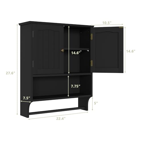 Smuxee Black Bathroom Cabinet Wall Mounted with Towels Bar, Medicine Cabinet with 2 Door Adjustable Shelves, Over Toilet Cabinet for Bathroom Laundry Room Kitchen - color: Black Big With Towels Bar