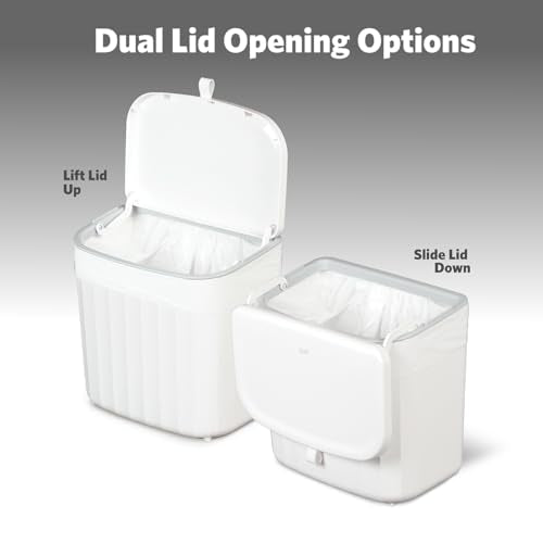 Glad Roomate Under Counter Waste Bin | Space Saving Small Trash Can for Kitchen Cabinet, Bathroom or Office | Dual Lid for Ease of Opening, 7 Liter, White - color: 7 Liter White Plastic