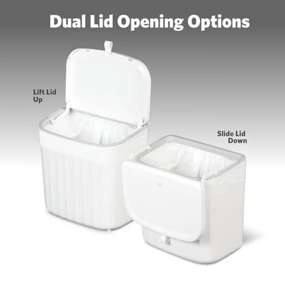 Glad Roomate Under Counter Waste Bin | Space Saving Small Trash Can for Kitchen Cabinet, Bathroom or Office | Dual Lid for Ease of Opening, 7 Liter, White - color: 7 Liter White Plastic