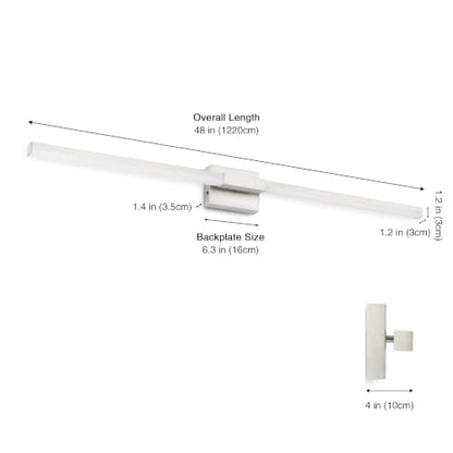 SOLFART Bathroom Vanity Light 48-Inch: Brushed Nickel 5CCT Dimmable Bathroom Light Fixtures, Solid Frosted Acrylic, Built-in Dimmer, CRI88 Soft Light, ETL IP44 - color: Brushed Nickel-5CCT, 5-Step Brightness Control, size: 48 inch