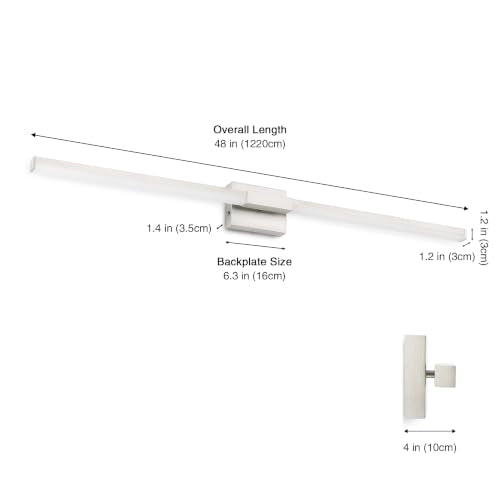 SOLFART Vanity Lighting Fixtures 48-Inch: Brushed Nickel Dimmable Bathroom Light Fixtures Over Mirror, Built-in Dimmer, Thickened Aluminum Body, 360 Degree Rotation, ETL IP44 - color: Brushed Nickel-6000K, 5-Step Brightness Control, size: 48 inch
