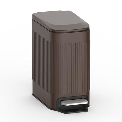 TrashAid Slim Bathroom Trash Can with Lid Soft Close & Pedal, 1.6Gal, Brown | Removable Inner Bucket, Stainless Steel Garbage Can, Small Wastebasket for Toilet/Office/Bedroom, Retro Design, Odor Control - color: Brown