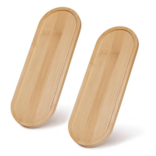 SheeChung Bathroom Counter Tray, Small Bamboo Vanity Tray - 10.3" x 3.6" | 2 Pack, Decorative Kitchen Countertop Organizer for Soap Dispenser, Perfume, Jewelry, Catchall, Makeup, Candle, Coffee Table - color: Bamboo, size: 10.3" x 3.6" - 2 Pack
