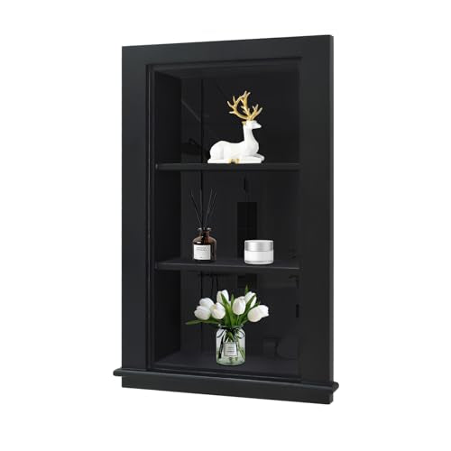 14 x 24 Recessed Medicine Cabinet, Black Bathroom Wall Cabinet, 3-Tier Wall Niche with Glass Interior, for Bathroom Storage - color: Black