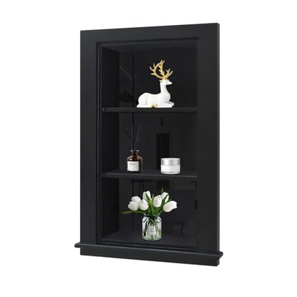 14 x 24 Recessed Medicine Cabinet, Black Bathroom Wall Cabinet, 3-Tier Wall Niche with Glass Interior, for Bathroom Storage - color: Black