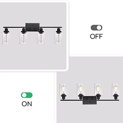 MELUCEE 4 Lights Sconces Wall Lighting Black with Clear Glass Shade | Industrial Bathroom Light Fixtures Vanity Lights Porch Light Fixtures Wall Mount (Patent No.: US D963914 S) - color: Black, size: 4-Light
