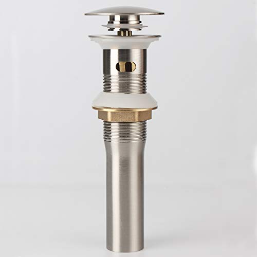 Bathroom Sink Pop Up Drain with Overflow, Strainer, Brushed Nickel | Solid Brass with Detachable Basket Strainer; 7 in. Closed/7.5 in. Open; 1-1/2 in. Min Drain Opening; Push-button Stopper - color: Brushed Nickel, size: Big Popup Cap