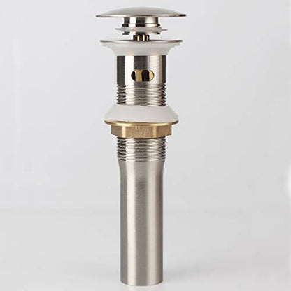 Bathroom Sink Pop Up Drain with Overflow, Strainer, Brushed Nickel | Solid Brass with Detachable Basket Strainer; 7 in. Closed/7.5 in. Open; 1-1/2 in. Min Drain Opening; Push-button Stopper - color: Brushed Nickel, size: Big Popup Cap