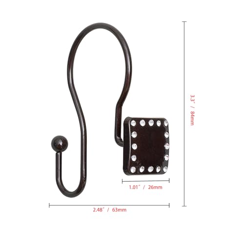 Shower Hooks - Double Shower Curtain Rings for Bathroom - Rust Resistant Shower Curtain Hooks for Shower Curtain or Liner - Shower Curtain Rings with Crystal Design - Set of 12, Oil Rubbed Bronze - color: Oil Rubbed Bronze