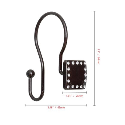 Shower Hooks - Double Shower Curtain Rings for Bathroom - Rust Resistant Shower Curtain Hooks for Shower Curtain or Liner - Shower Curtain Rings with Crystal Design - Set of 12, Oil Rubbed Bronze - color: Oil Rubbed Bronze