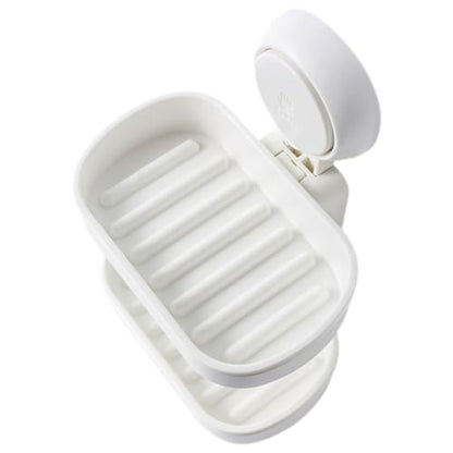 TOYANDONA Double Layer Wall Mount Soap Dish with Suction Cups, Detachable Plastic Soap Holder Rack for Bathroom Shower Drain Tray Organizer
