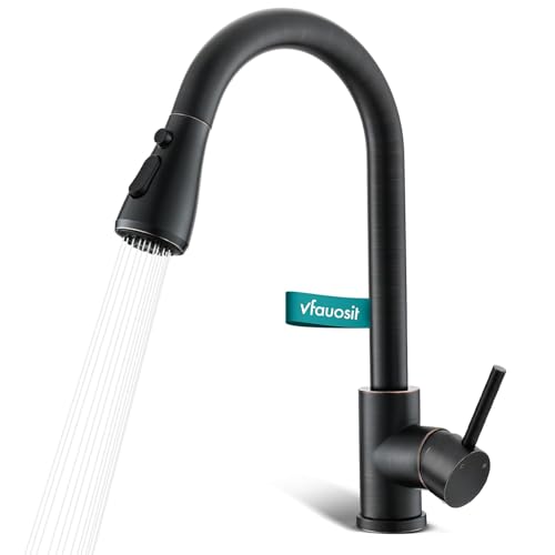 VFAUOSIT Kitchen Faucet with Pull Down Sprayer, Oil-Rubbed Bronze | cUPC and CEC Certified, Lead-Free SUS304 Steel, 3 Spray Modes, 360° Swivel, Fingerprint-Resistant Finish, Ceramic Disc Valve - color: Oil Rubbed Bronze-01