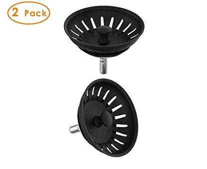 KANARY Stainless Steel Sink Strainer with Rubber Stopper (2-Pack, Matte Black) - color: Matte Black, size: 2-pack