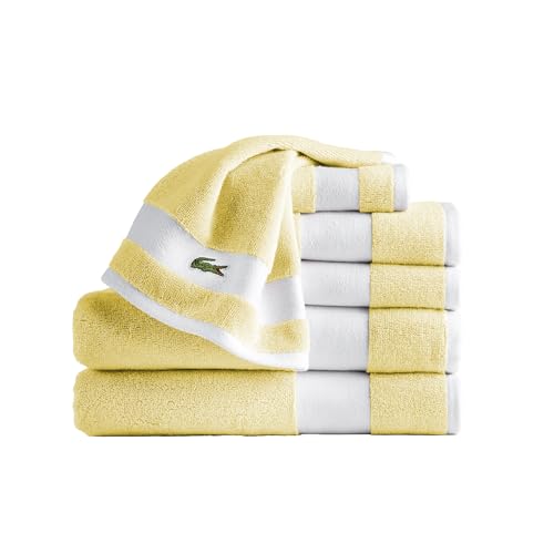 Lacoste Sport Stripe 6-Piece Luxury Cotton Towel Set – Made with 100% Soft Supima Cotton, Absorbent & Quick-Drying, Includes 2 Bath Towels, 2 Hand Towels, 2 Washcloths, Yellow - color: Yellow