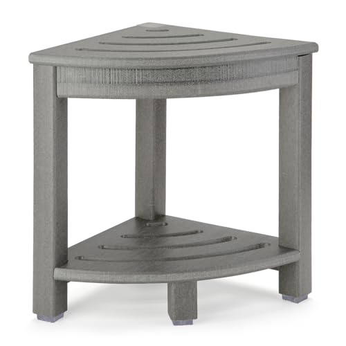 Apolimi HDPE Corner Shower Stool,Shower Bench Seat with Storage Shelf for Shaving Legs Plastic Spa Bath Step Foot Rest for Bathroom Small Place (Grey) - color: Grey