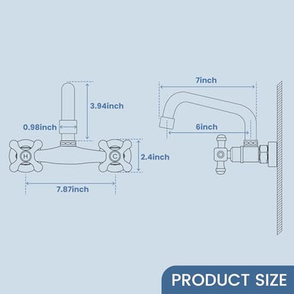 Airuida 8 Inch Center Brushed Nickel Wall Mount Kitchen Sink Faucet | Double Cross Handle,Adjustable Center,6 Inch(15cm) Spout - color: Brushed Nickel