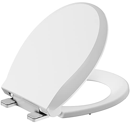 Round Toilet Seat Slow Close, Quiet Toilet Seat Cover with Never Loosen Durable Toilet Lid Easy to Install & Clean, Polypropylene (PP), 17"-White Color