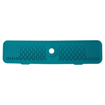24 Inch Faucet Mat for Kitchen Sink Silicone Sink Splash Guard 5° Slope Faucet Draining Mat Dish Soap Sponge Holder Around Faucet Bathroom Gadgets Sink Accessories Drying Mats Organizer, Blue - color: Blue
