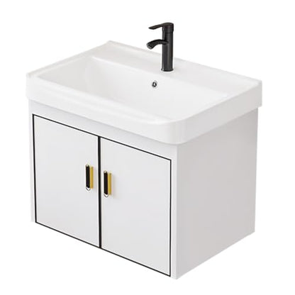 20 Inch Wall Mounted Bathroom Vanity with Sink, Modern Floating Bathroom Cabinet with Integrated Ceramic Basin, Soft Close Double Doors, Complete Faucet & Plumbing Hardware Set for Small Bathroom