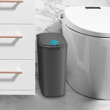 Cesun Automatic Small Bathroom Trash Can with Lid, 2.6 Gallon, Grey | Motion Sensor, Plastic, Touchless, Odor Control, Smart Garbage Can, Battery Operated, Manual Button, for Office/RV/Bedroom - color: Gray