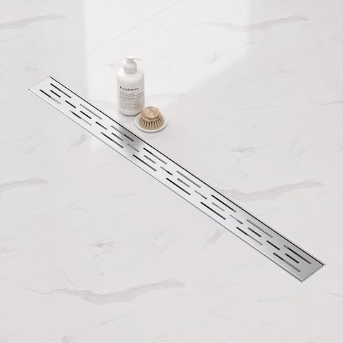 Neodrain 32-Inch Brushed Linear Shower Drain with Brick Pattern Grate | 304 Stainless Steel,Durable Bathroom Floor Drain,Rectangle Linear Drain with Hair Strainer & Adjustable Feet,CUPC certified - color: Stainless, size: 32 In